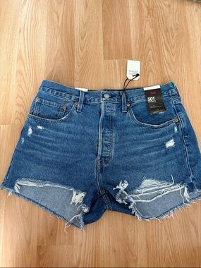 Levi's 501 High-Rise Distressed Denim Shorts - Blue